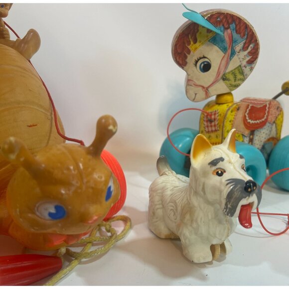 Vtg Children Toy Bundle Push Pull Squeak Roll They Wiggle, wag tail and tongue - Picture 2 of 4